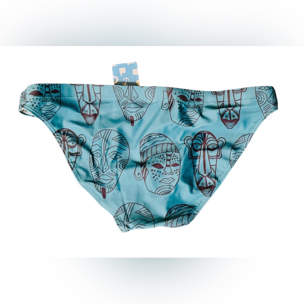Nwt Size L Men’s Swim Briefs Poolside Rites Teal Totem Fun Cheeky Adjustable — image 6 of 8
